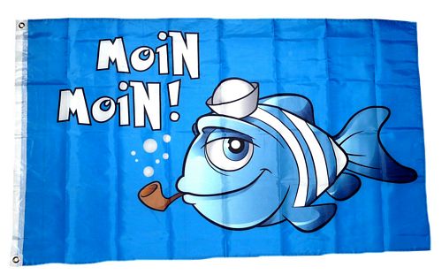 Langwimpel 'Moin Moin' Mit Seehund & Pfeife – Fahne 30x150 Cm Aus Reißfestem Polyester, Wetterbeständig